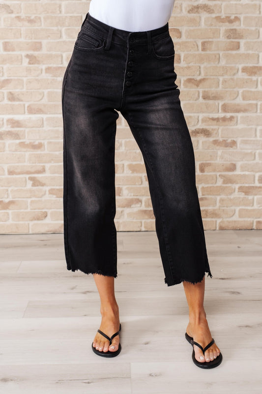 Ryan High Rise Button Fly Wide Leg Crop Jeans - Driftwood Boutique