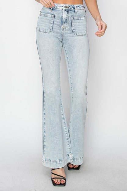 Sanja High Rise Front Patch Pocket Flare Jeans - Driftwood Boutique