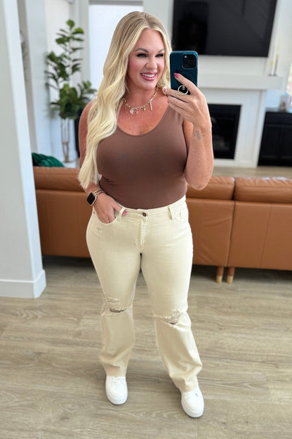 Selena High Rise Distressed 90's Straight Jeans in Bone - Driftwood Boutique
