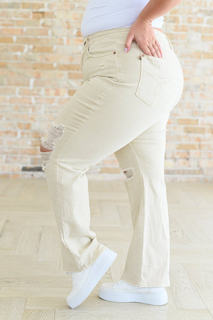 Selena High Rise Distressed 90's Straight Jeans in Bone - Driftwood Boutique