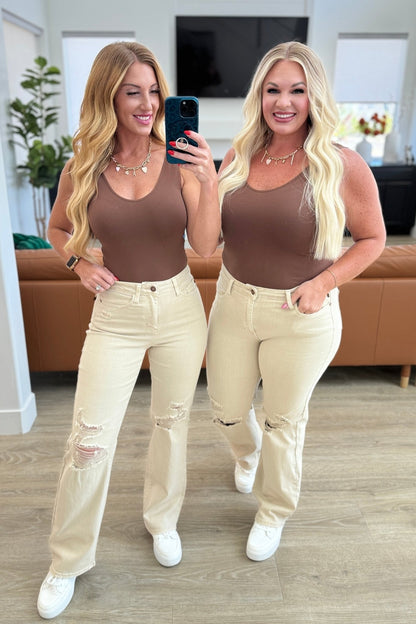Selena High Rise Distressed 90's Straight Jeans in Bone - Driftwood Boutique