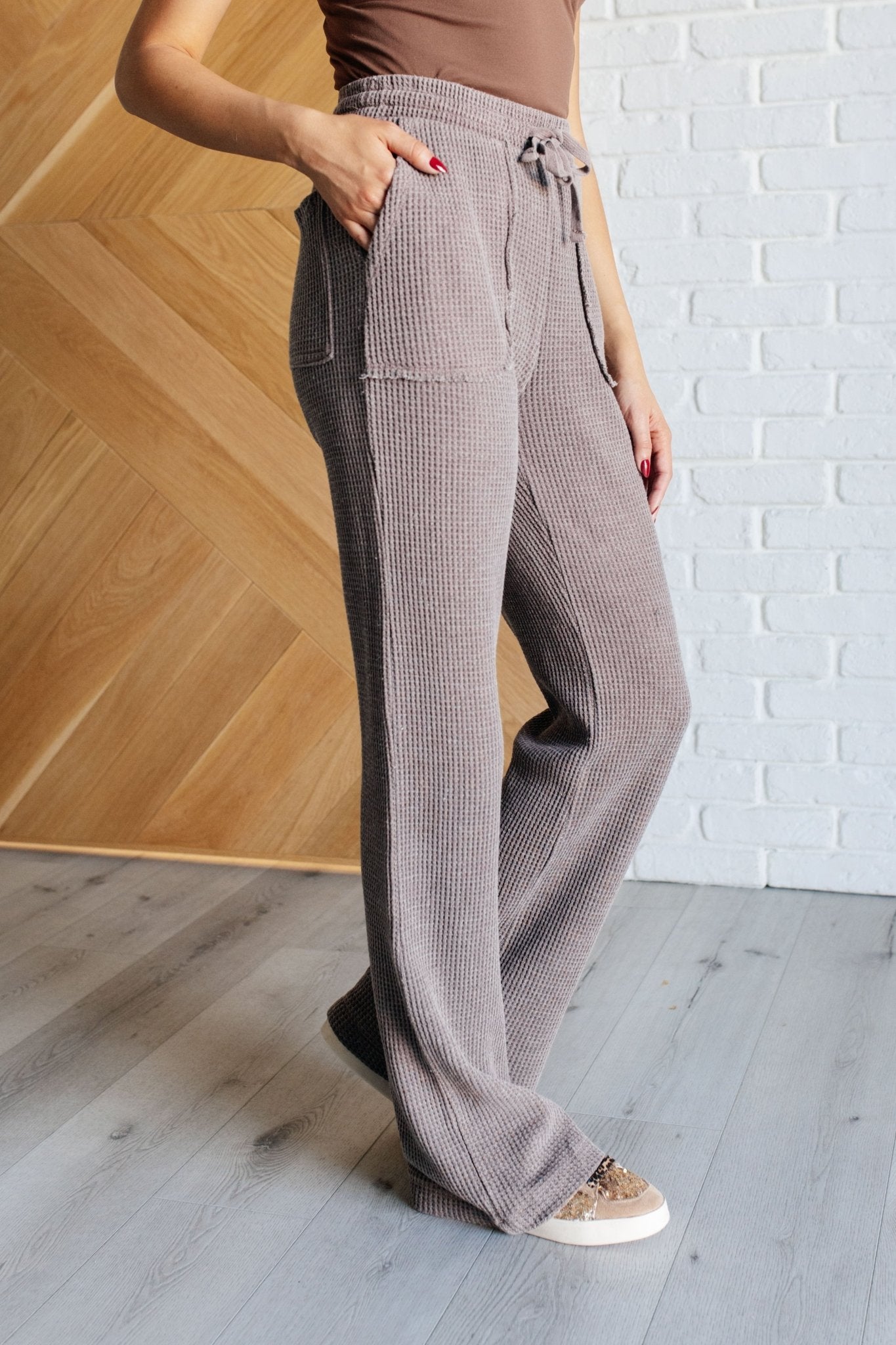 Set Process Mineral Wash Waffle Knit Pants in Brown - Driftwood Boutique