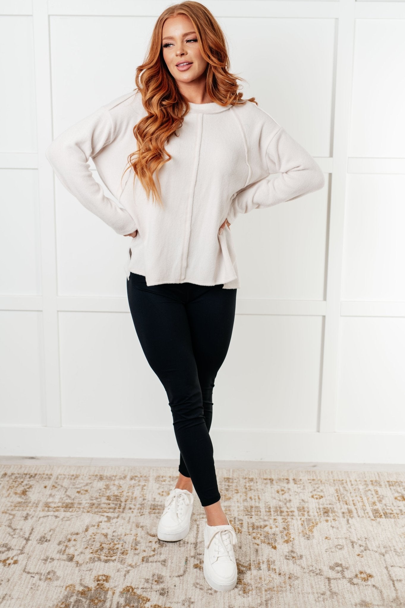 Simple Silhouette Brushed Hacci Sweater in Sand Beige - Driftwood Boutique