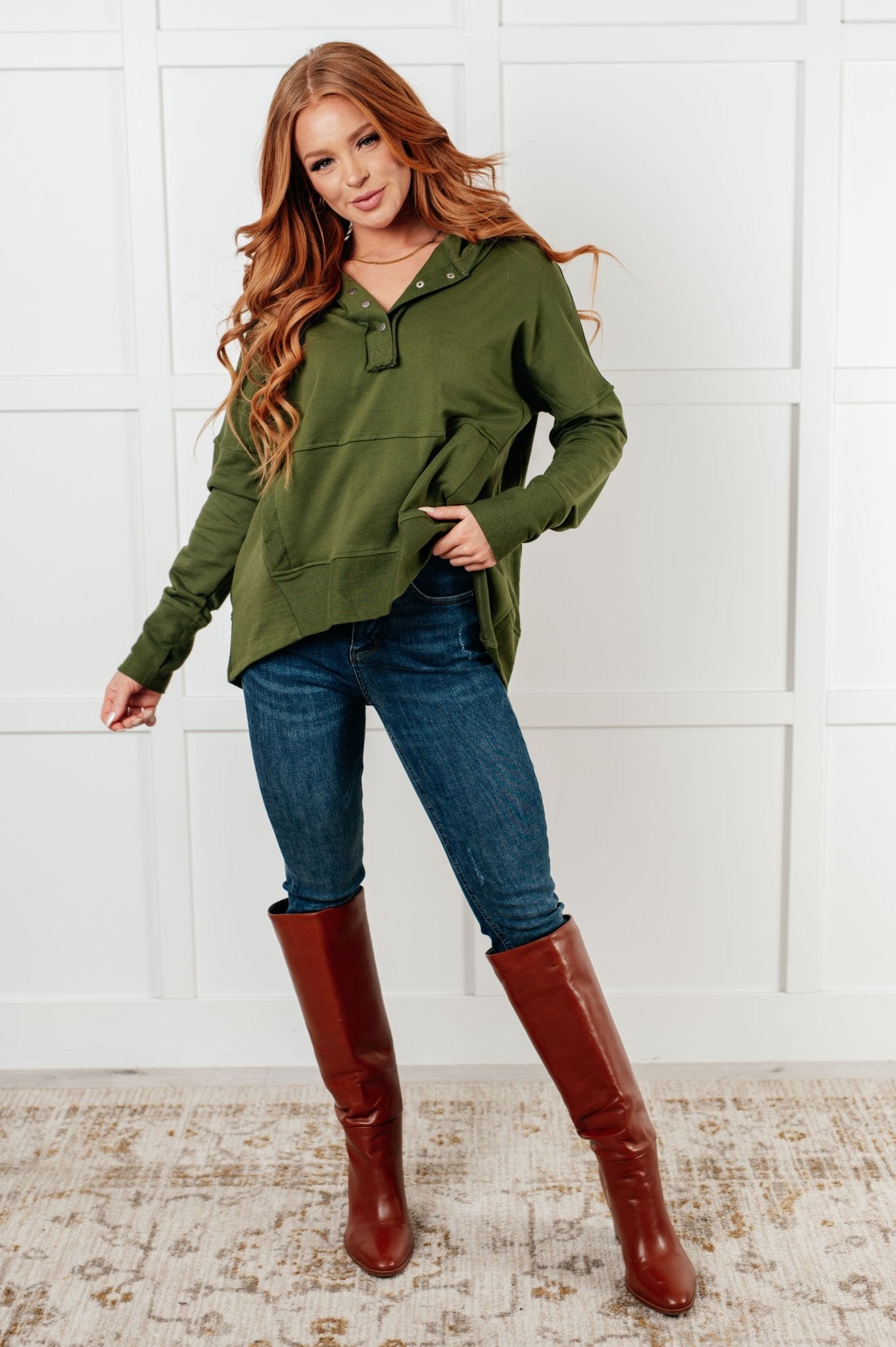 Simple Snug Snap Hooded Pullover - Driftwood Boutique