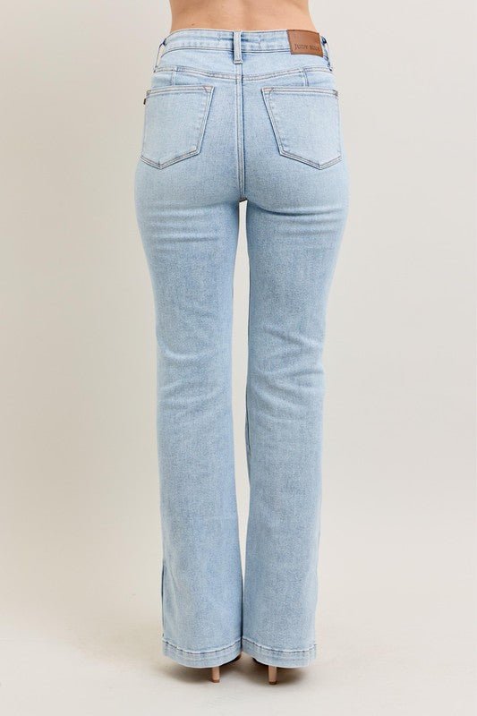 Sky High Rise Tummy Control Vintage Wash Side Slit Slim Boot Jeans - Driftwood Boutique