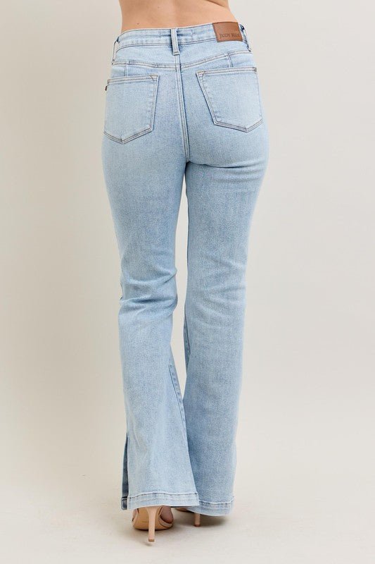 Sky High Rise Tummy Control Vintage Wash Side Slit Slim Boot Jeans - Driftwood Boutique