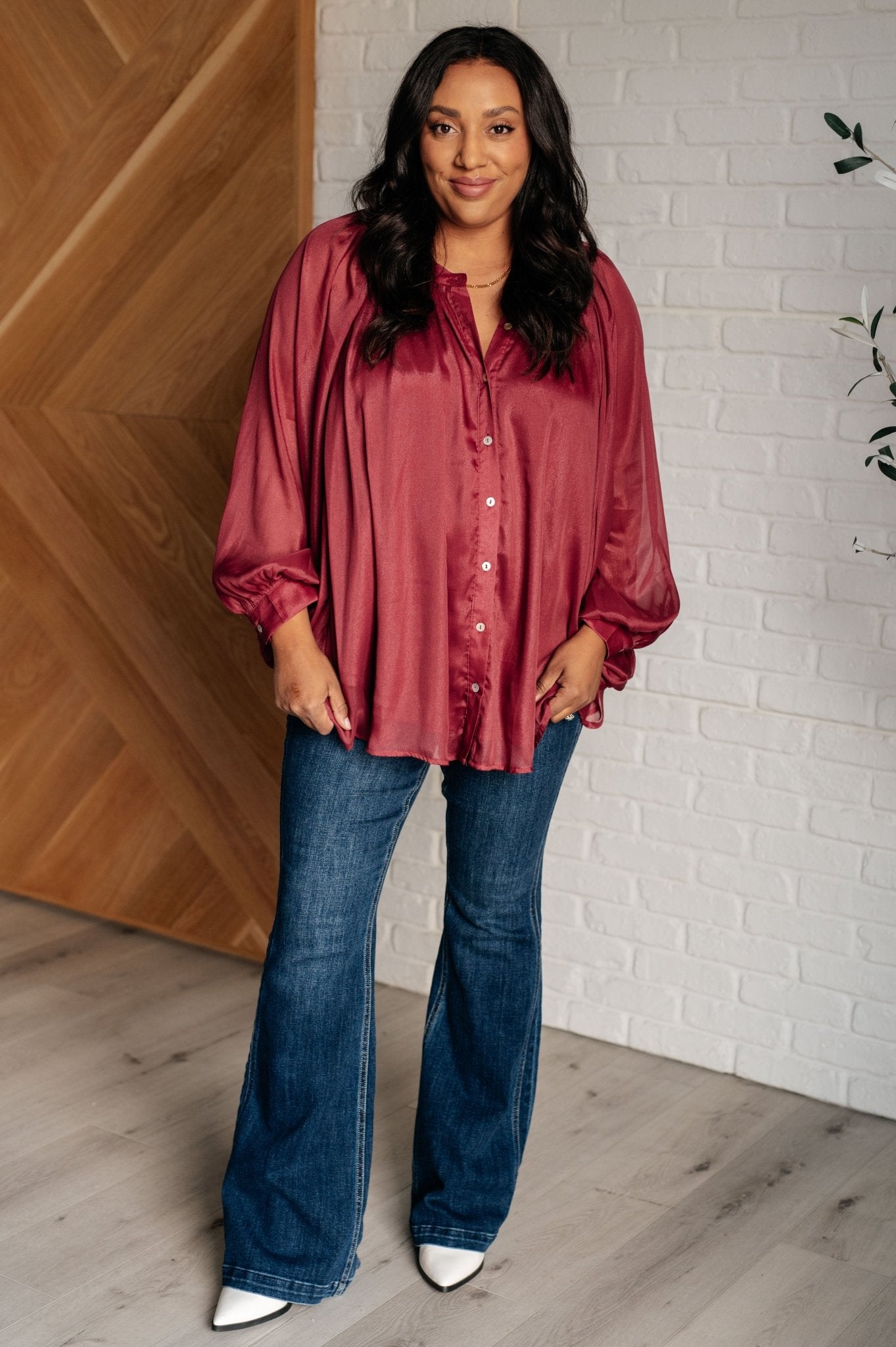 Smiles and Pouts Bat Sleeve Button Down - Driftwood Boutique