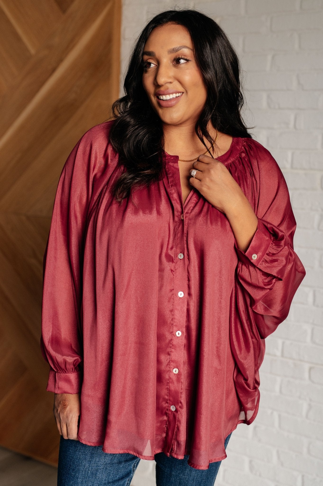 Smiles and Pouts Bat Sleeve Button Down - Driftwood Boutique
