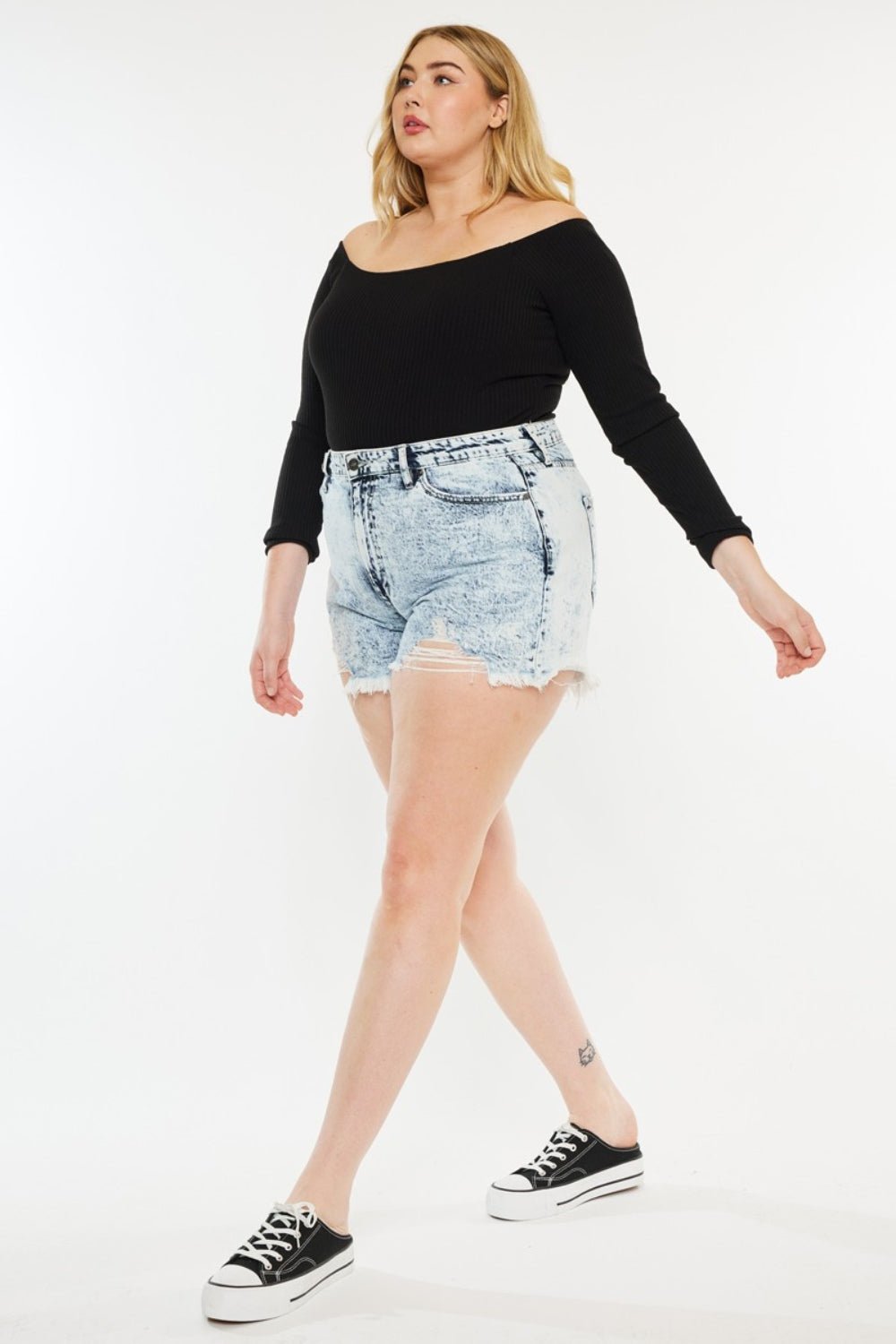 Soleil High Rise Acid Wash Distressed Denim Shorts - Driftwood Boutique