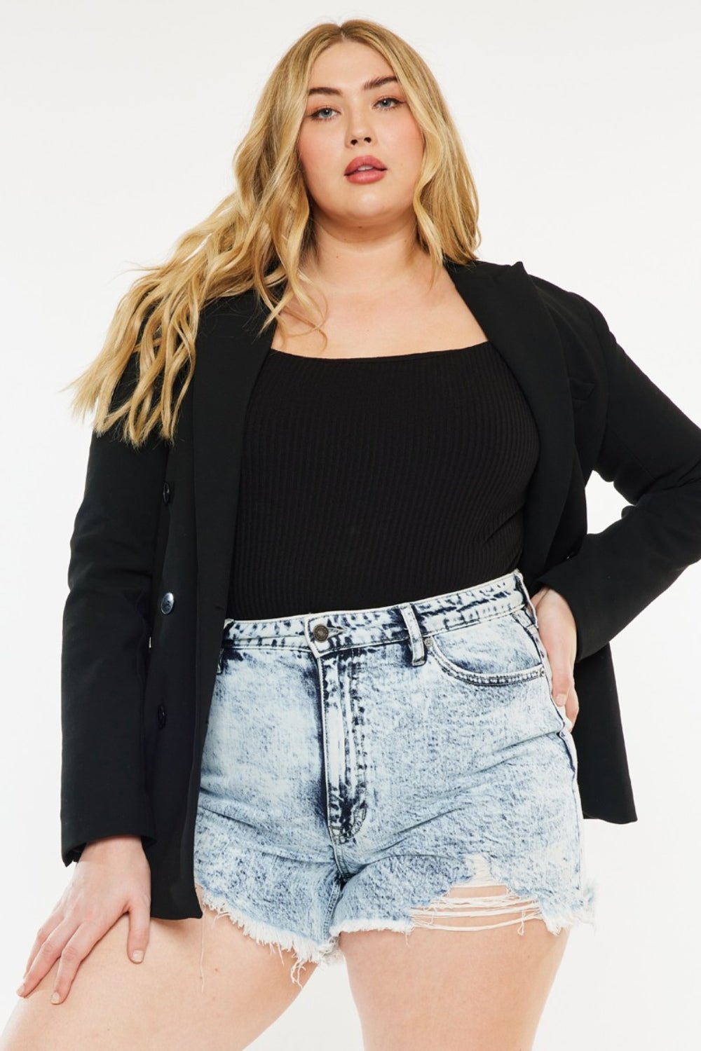 Soleil High Rise Acid Wash Distressed Denim Shorts - Driftwood Boutique