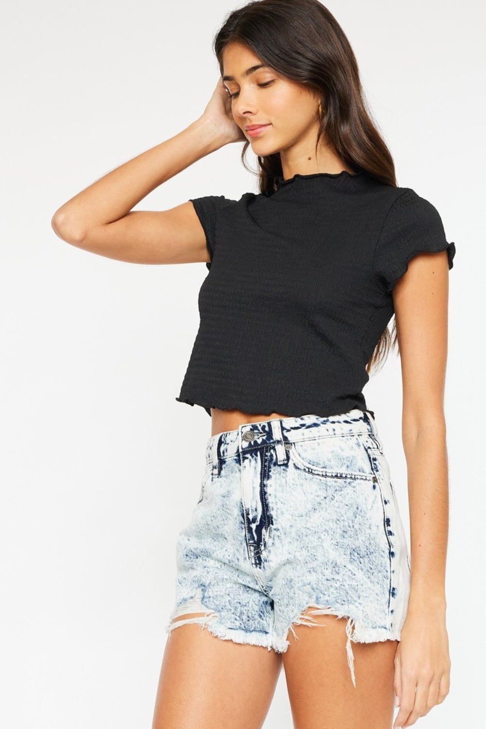 Soleil High Rise Acid Wash Distressed Denim Shorts - Driftwood Boutique