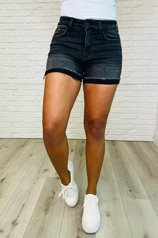 Sunset Stroll Distressed Hem Shorts in Washed Black - Driftwood Boutique