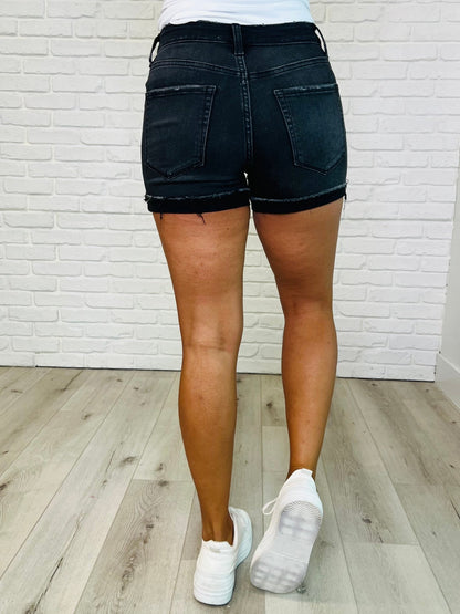 Sunset Stroll Distressed Hem Shorts in Washed Black - Driftwood Boutique