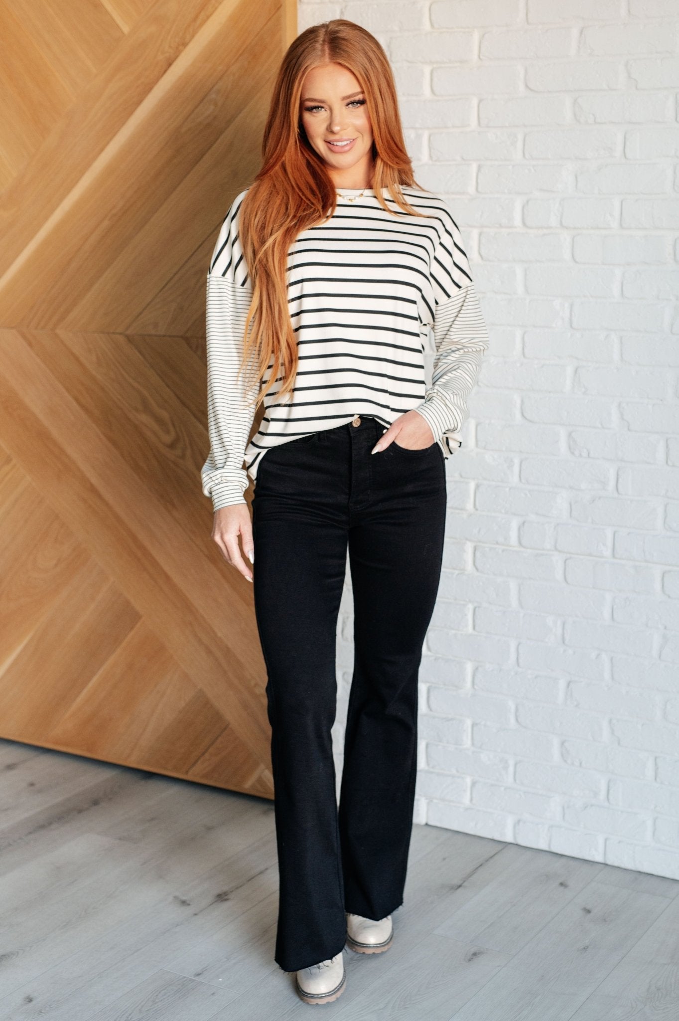 Super Clever Patchwork Striped Top in Ivory - Driftwood Boutique