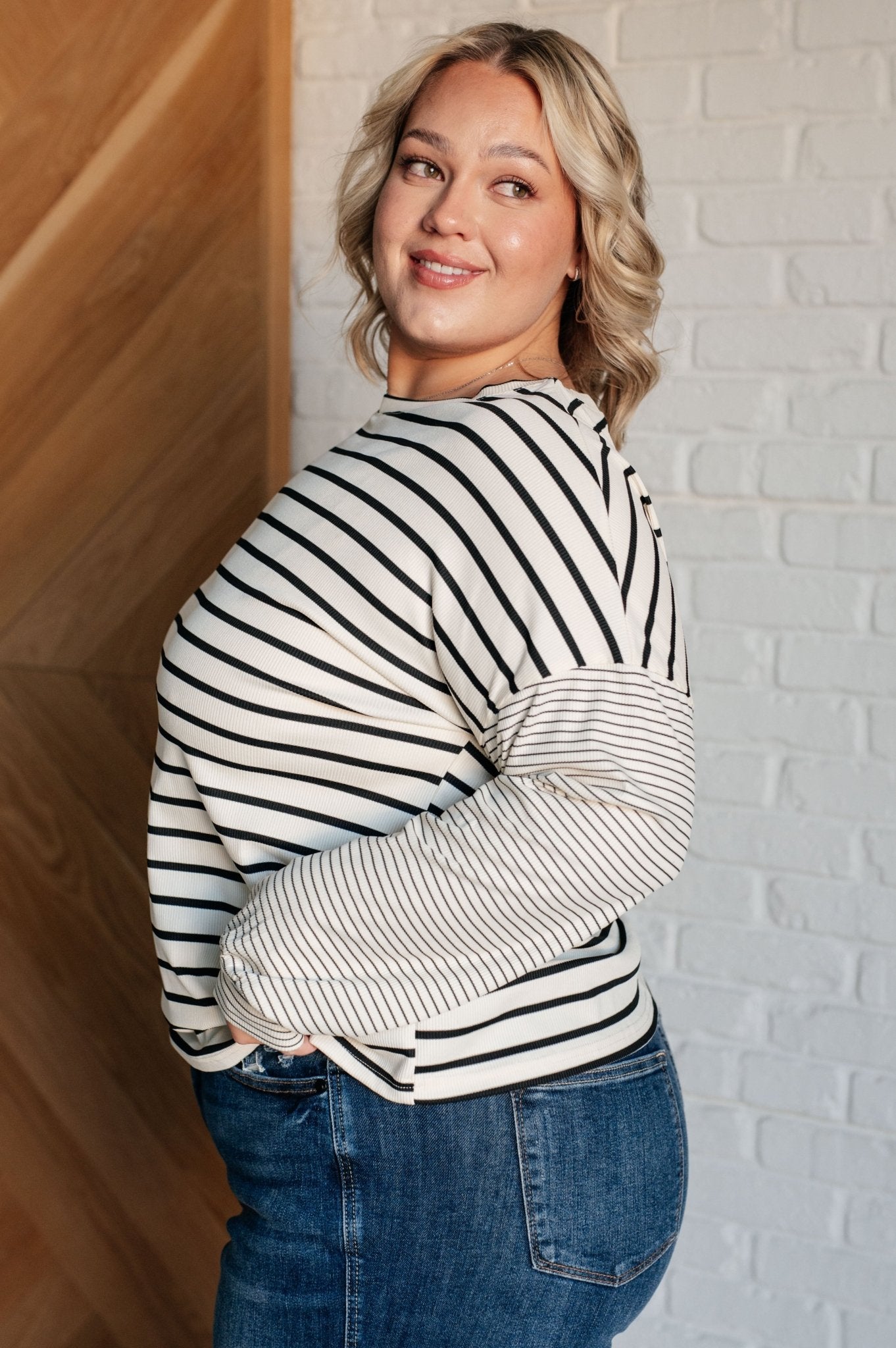 Super Clever Patchwork Striped Top in Ivory - Driftwood Boutique