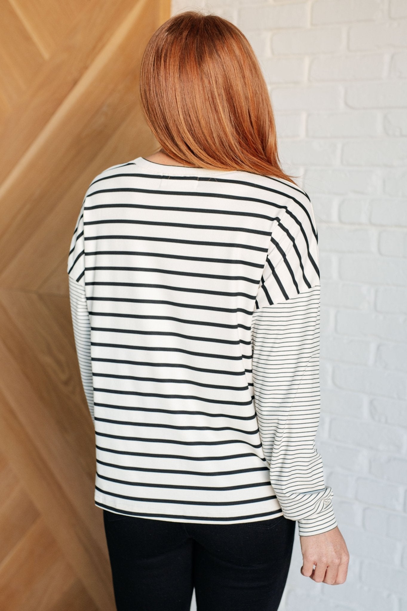Super Clever Patchwork Striped Top in Ivory - Driftwood Boutique