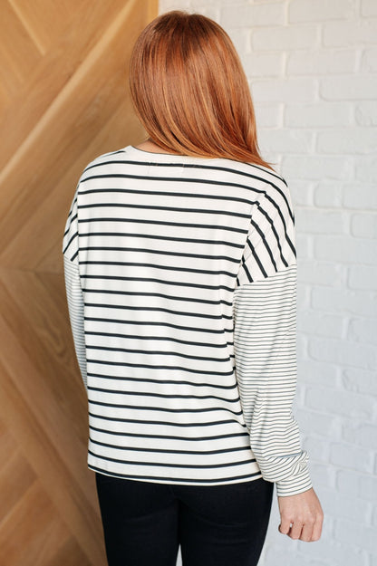 Super Clever Patchwork Striped Top in Ivory - Driftwood Boutique