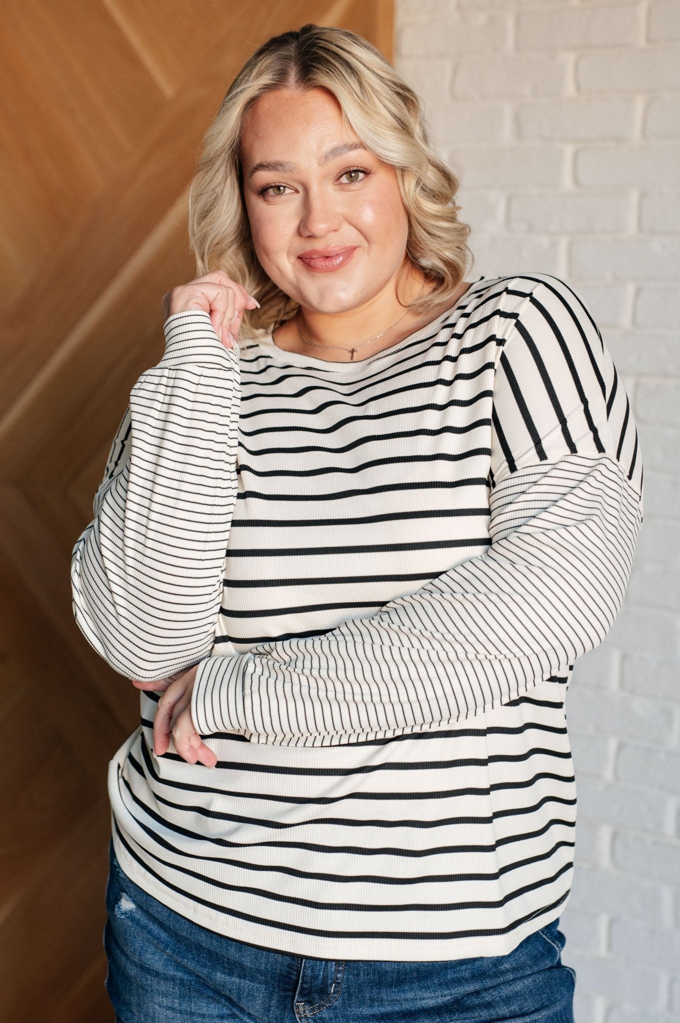 Super Clever Patchwork Striped Top in Ivory - Driftwood Boutique