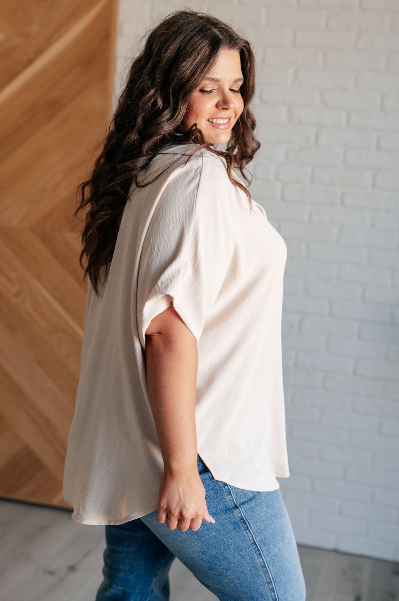 Sweet Simplicity Button Down Blouse in Oatmeal - Driftwood Boutique