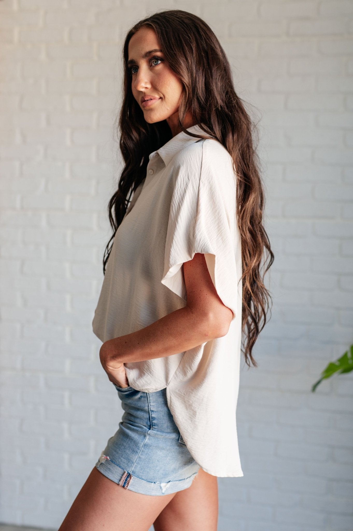Sweet Simplicity Button Down Blouse in Oatmeal - Driftwood Boutique