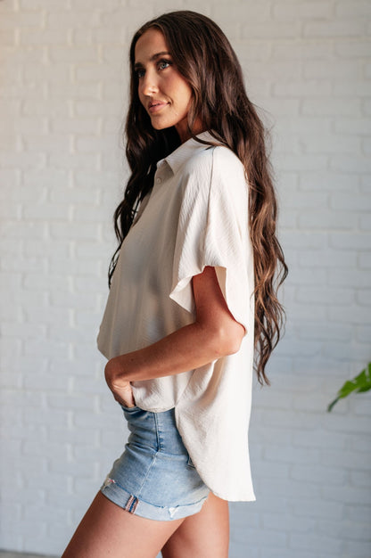 Sweet Simplicity Button Down Blouse in Oatmeal - Driftwood Boutique