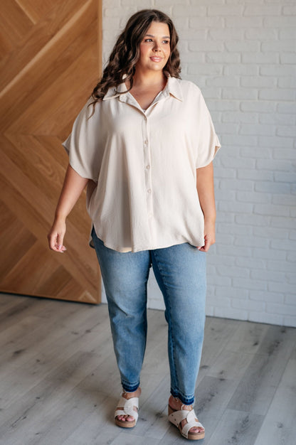 Sweet Simplicity Button Down Blouse in Oatmeal - Driftwood Boutique
