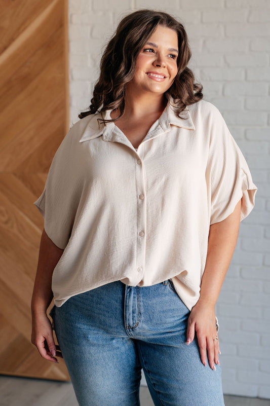 Sweet Simplicity Button Down Blouse in Oatmeal - Driftwood Boutique