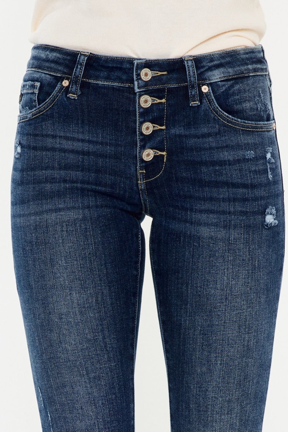 Sydney Mid Rise Button Fly Flare Jeans - Petite - Driftwood Boutique