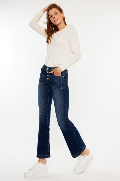 Sydney Mid Rise Button Fly Flare Jeans - Petite - Driftwood Boutique