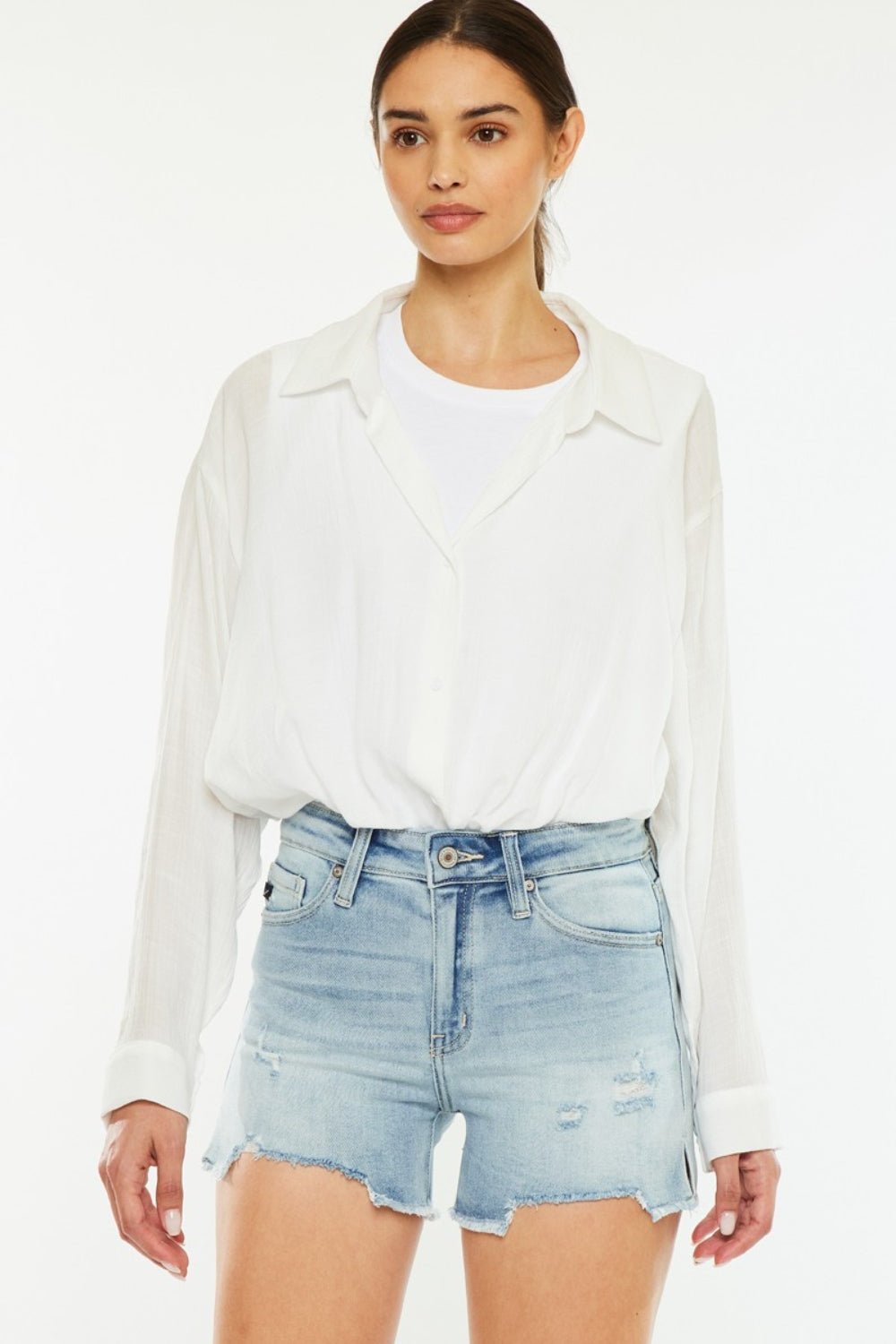 Sylvie High Rise Side Slit Denim Shorts - Driftwood Boutique