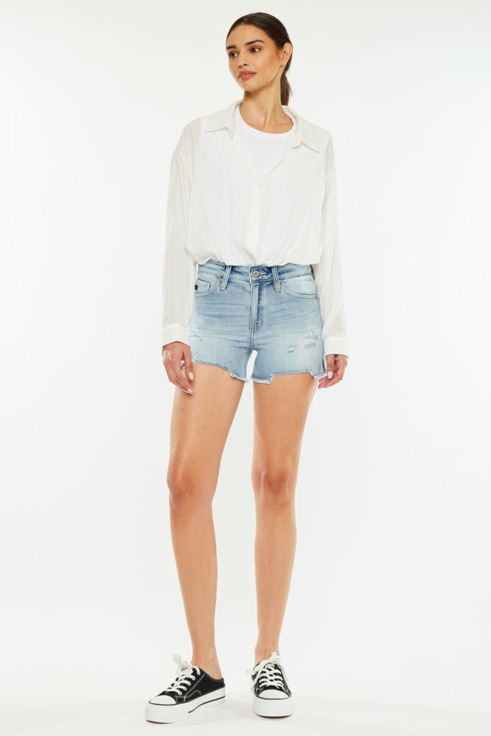 Sylvie High Rise Side Slit Denim Shorts - Driftwood Boutique