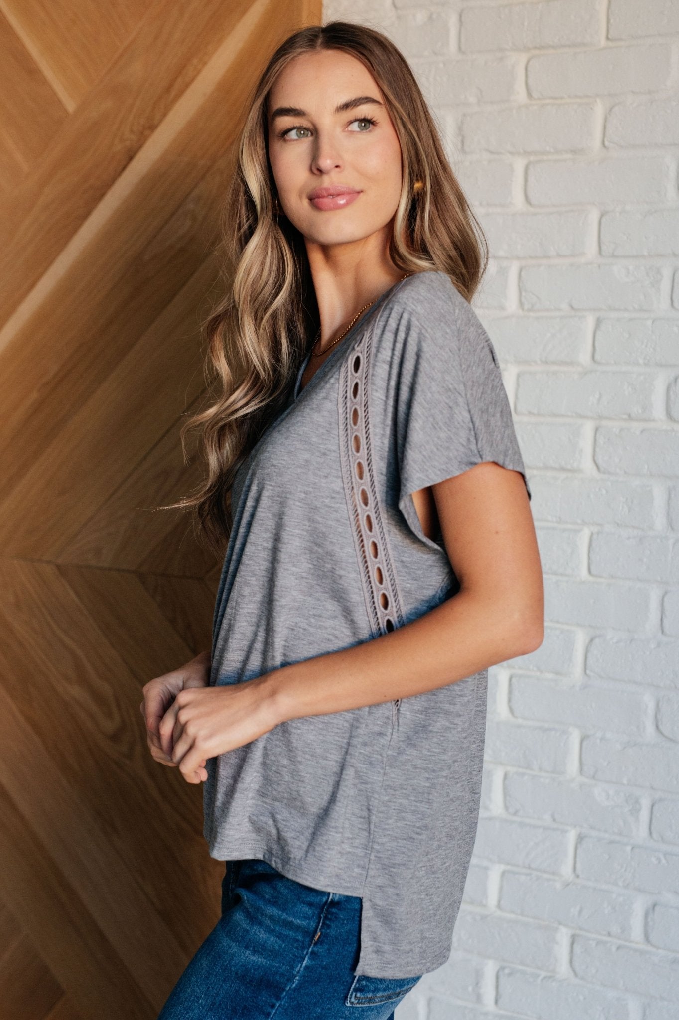 Take it Easy Eyelet Trim Top - Driftwood Boutique