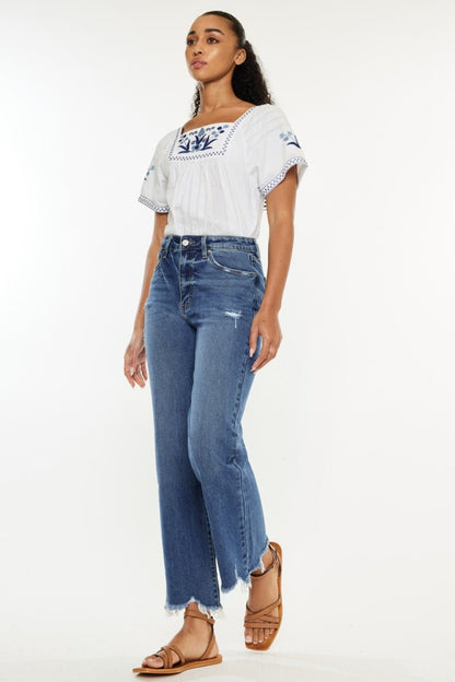 Teri High Rise Raw Hem Cropped Wide Leg Jeans - Driftwood Boutique