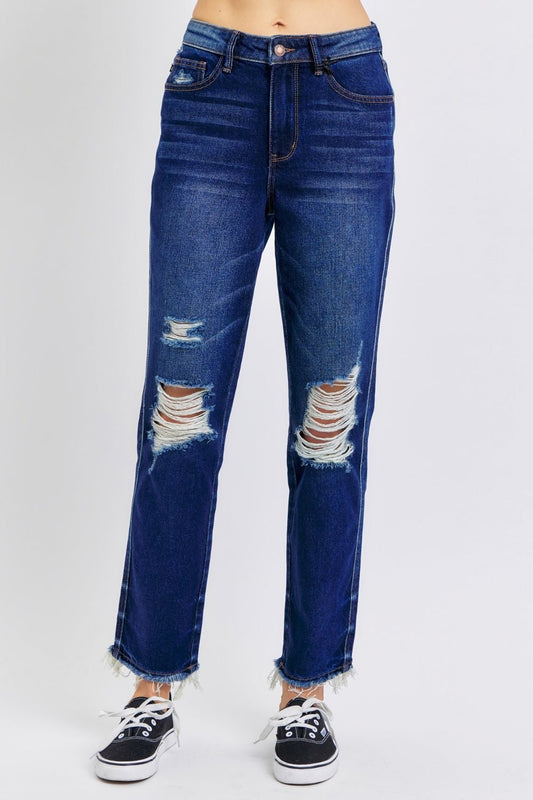 Terri High Rise Rigid Magic Heavy Destroyed Straight Jeans - Driftwood Boutique
