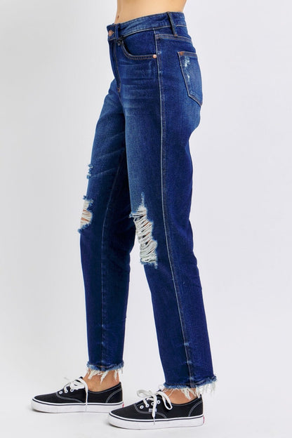 Terri High Rise Rigid Magic Heavy Destroyed Straight Jeans - Driftwood Boutique