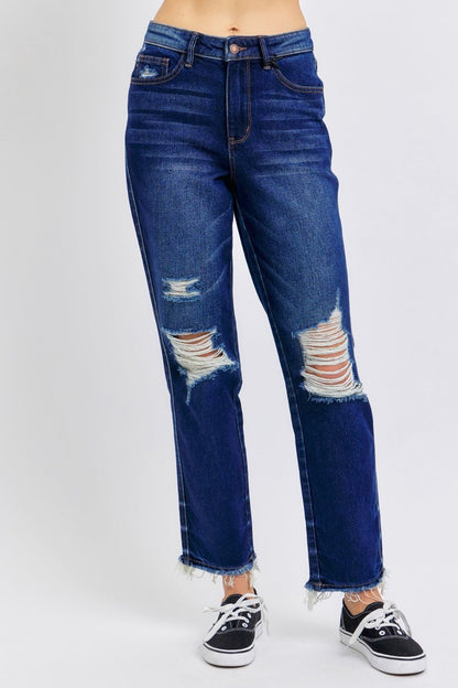 Terri High Rise Rigid Magic Heavy Destroyed Straight Jeans - Driftwood Boutique