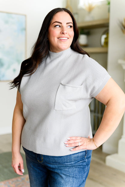 This Little Life Mock Neck Short Sleeve Sweater in Grey - Driftwood Boutique