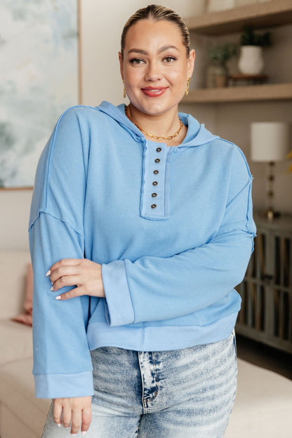 Throwback Heartthrob Hoodie in Sky - Driftwood Boutique