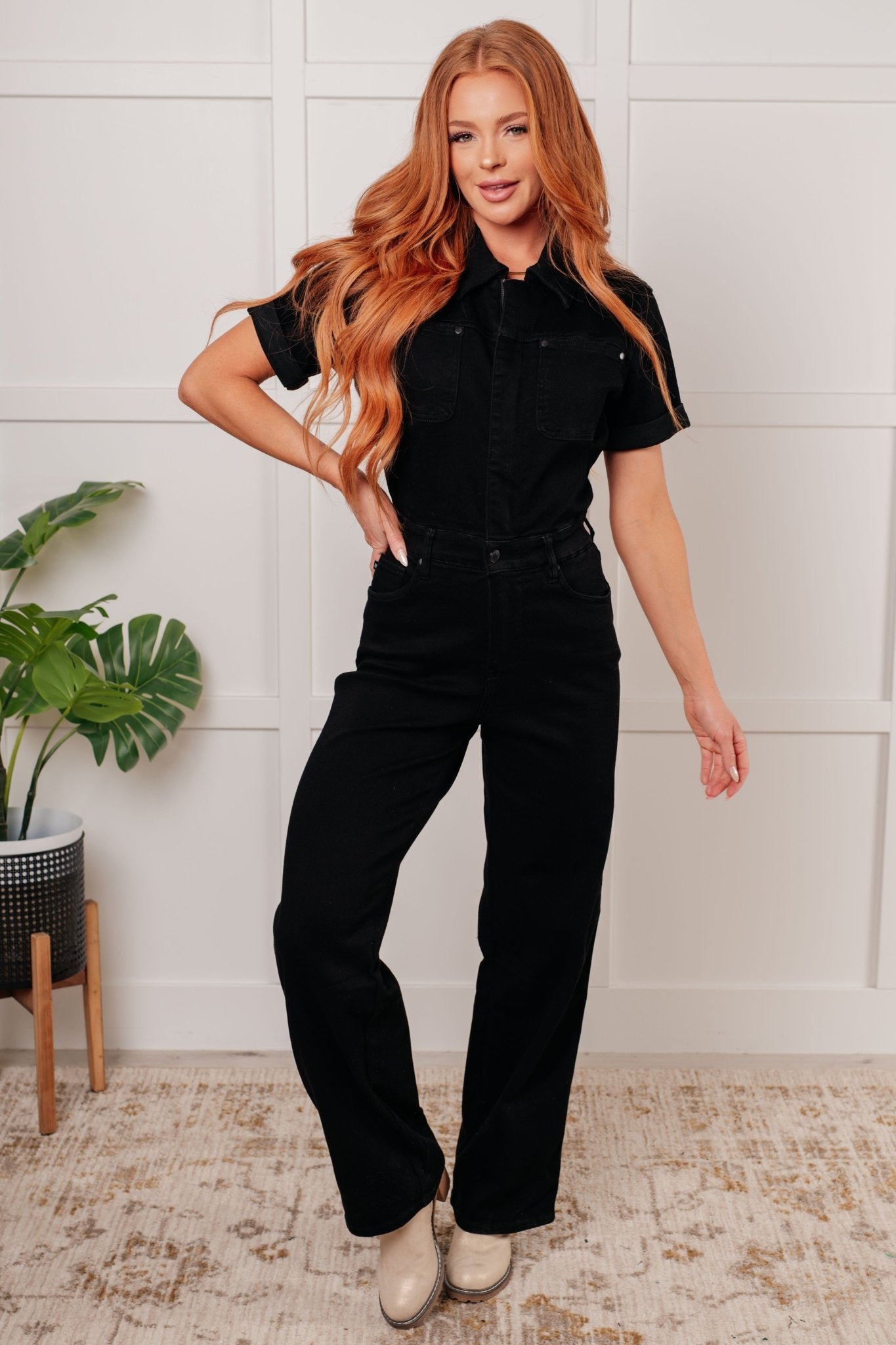 Tilda Short Sleeve Control Top Denim Jumpsuit - Driftwood Boutique