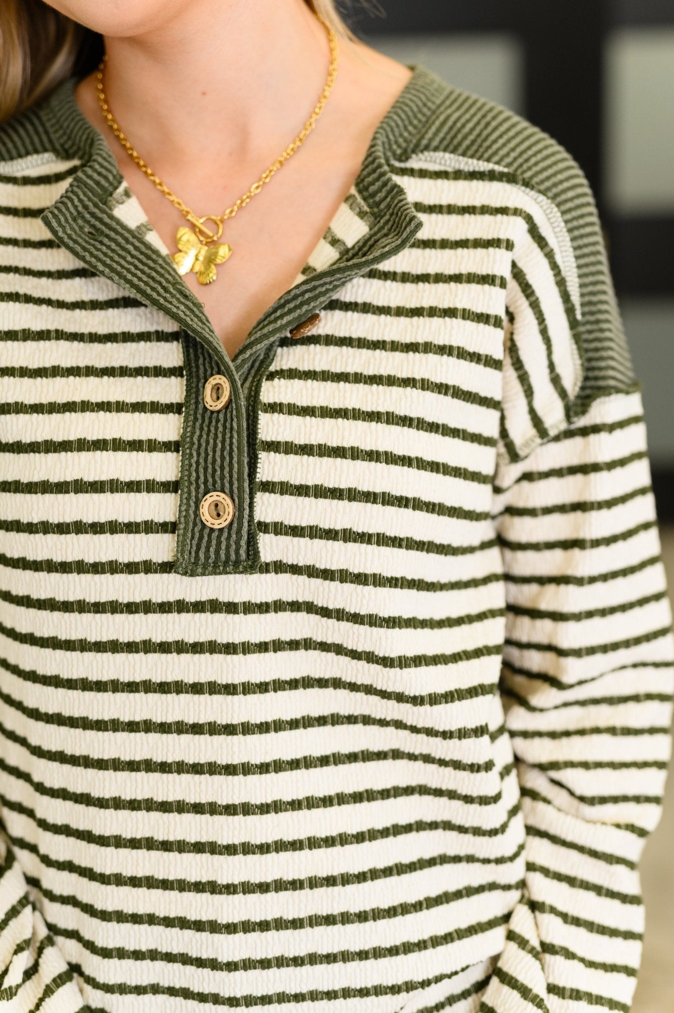 Timeless Lines Contrast Henley Top - Driftwood Boutique