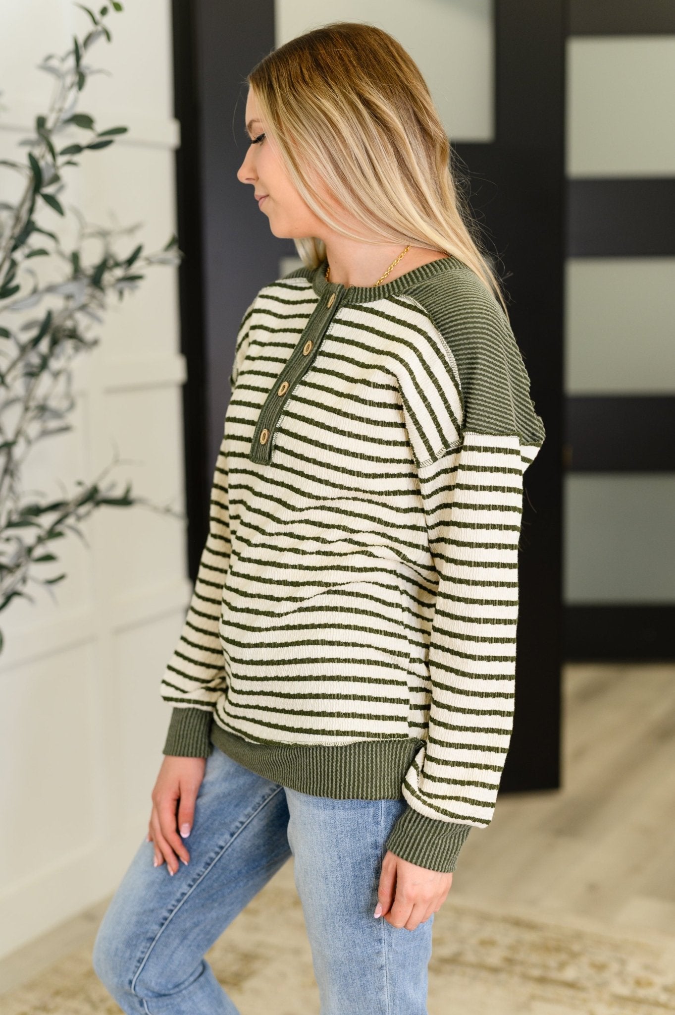 Timeless Lines Contrast Henley Top - Driftwood Boutique