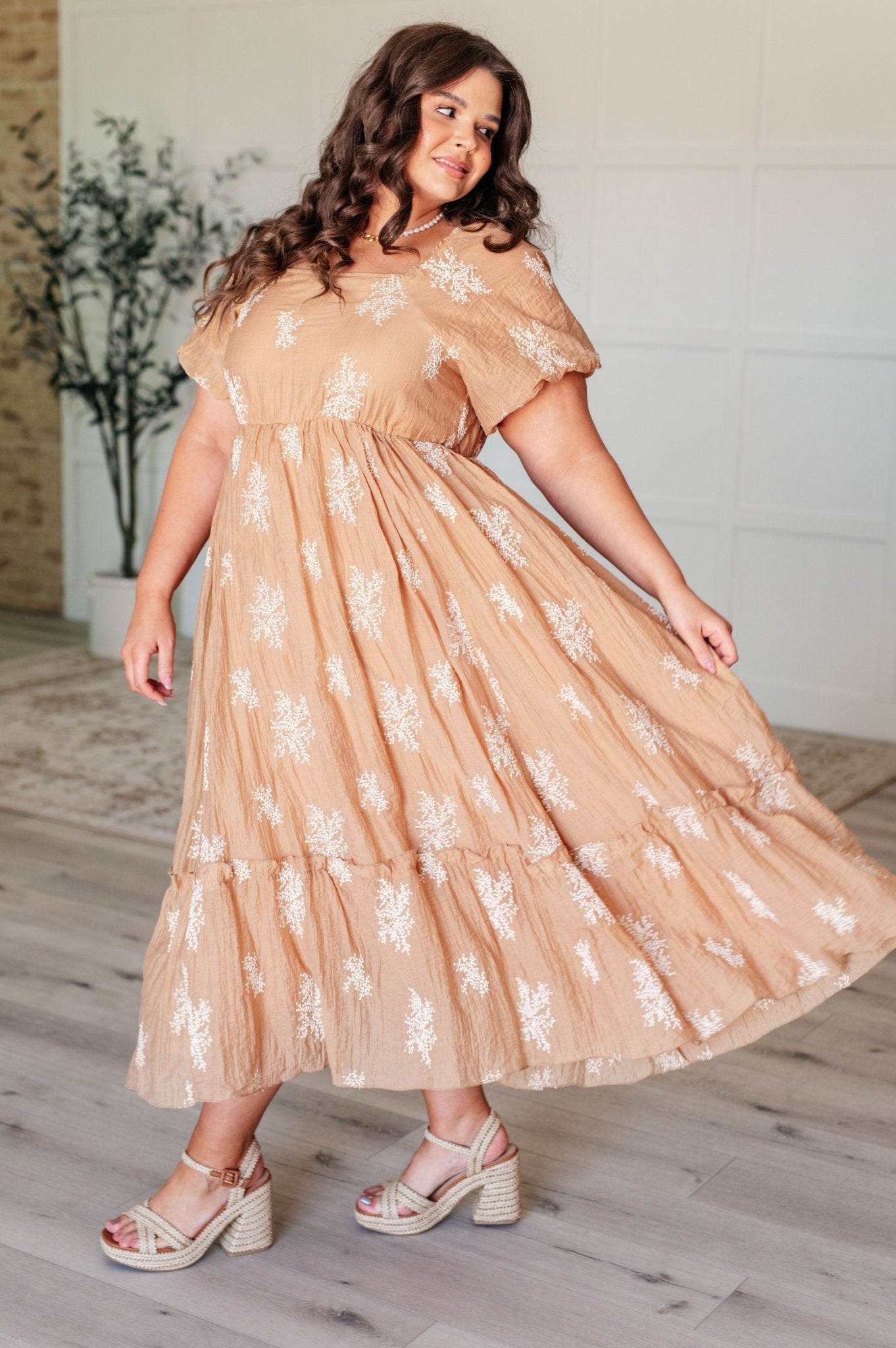 Trusting My Intuition Balloon Sleeve Dress in Camel - Driftwood Boutique