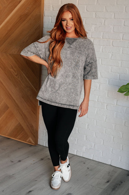 Unbothered Mineral Wash Top in Grey - Driftwood Boutique