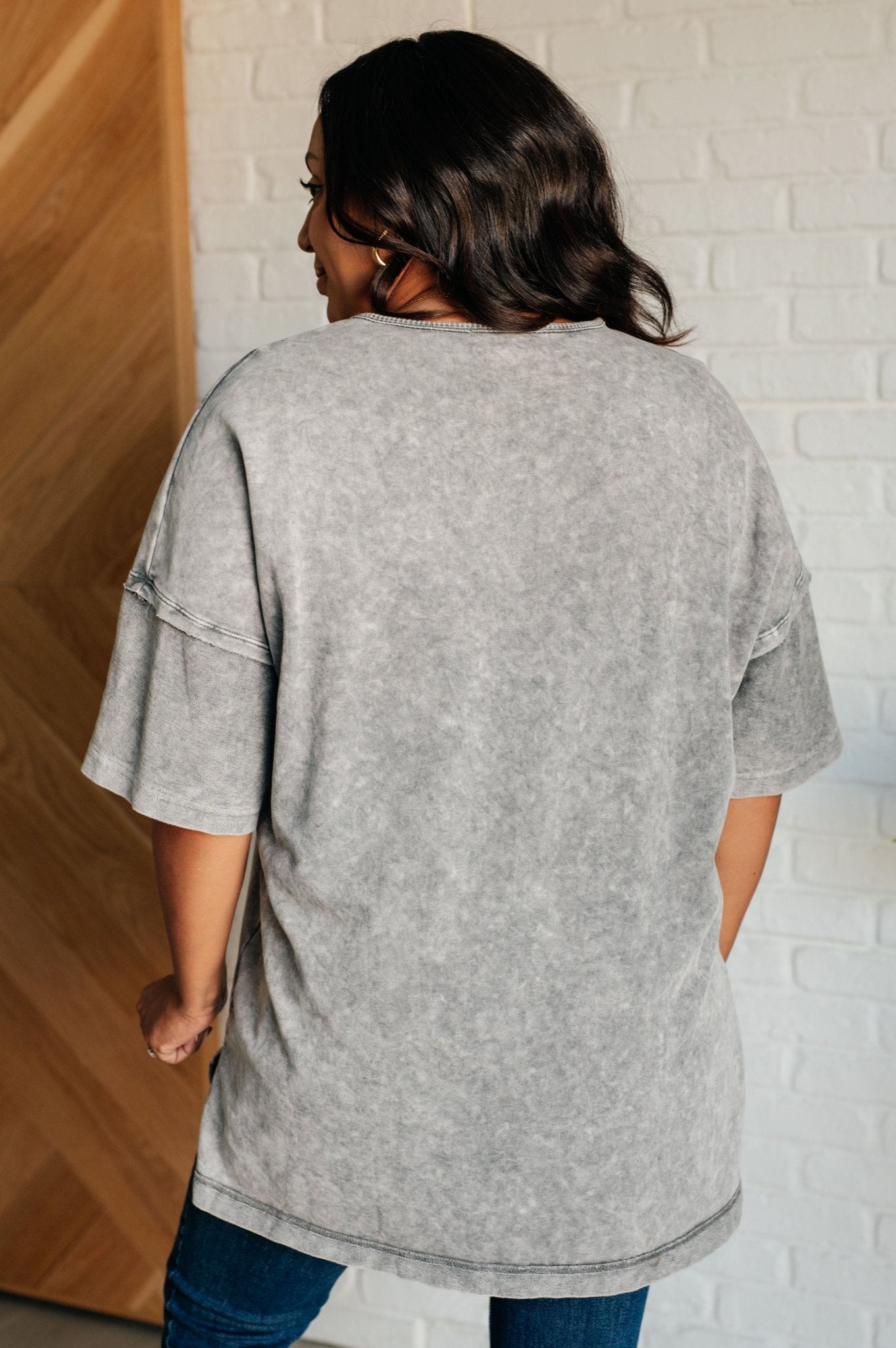 Unbothered Mineral Wash Top in Grey - Driftwood Boutique