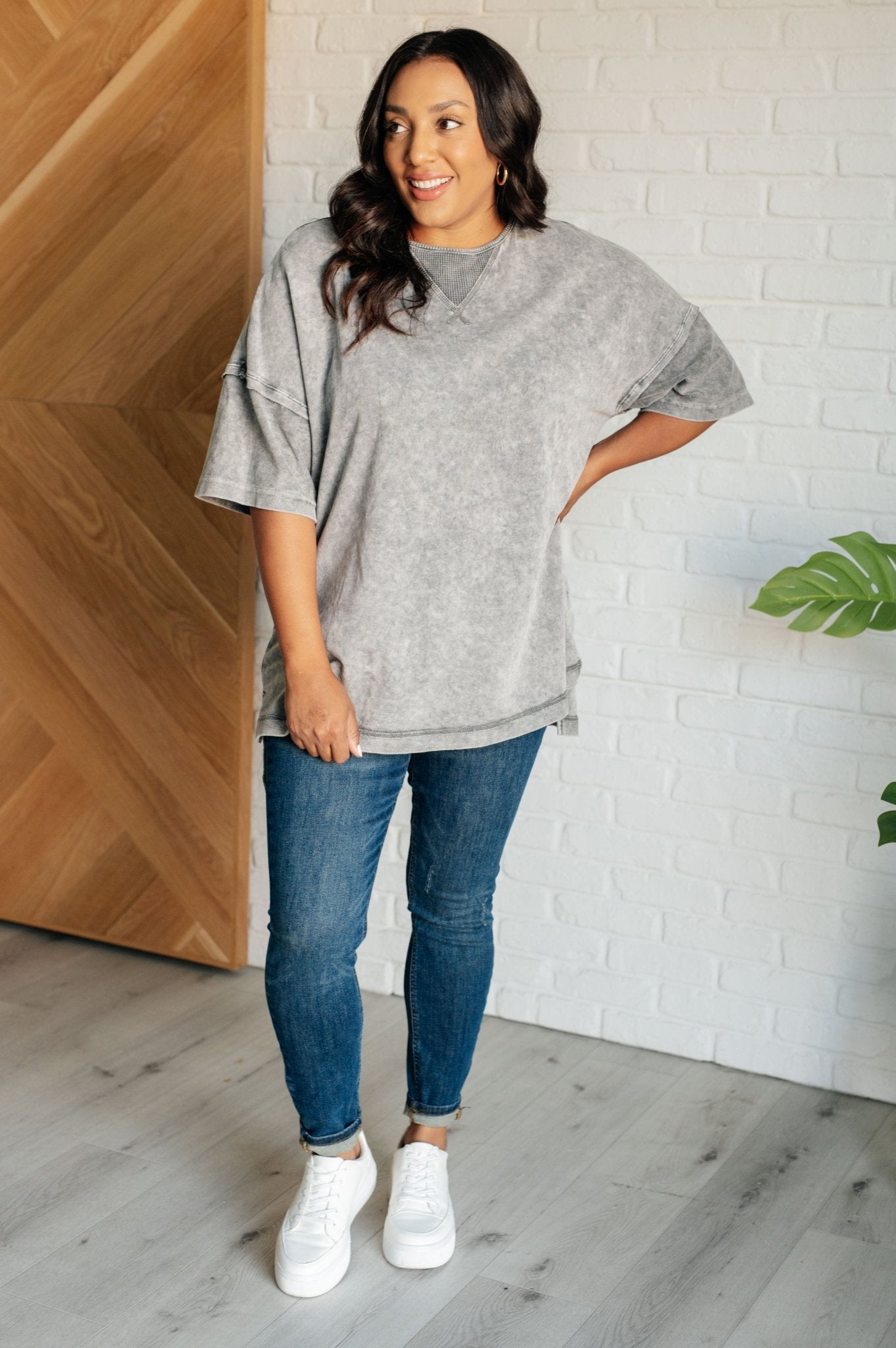 Unbothered Mineral Wash Top in Grey - Driftwood Boutique