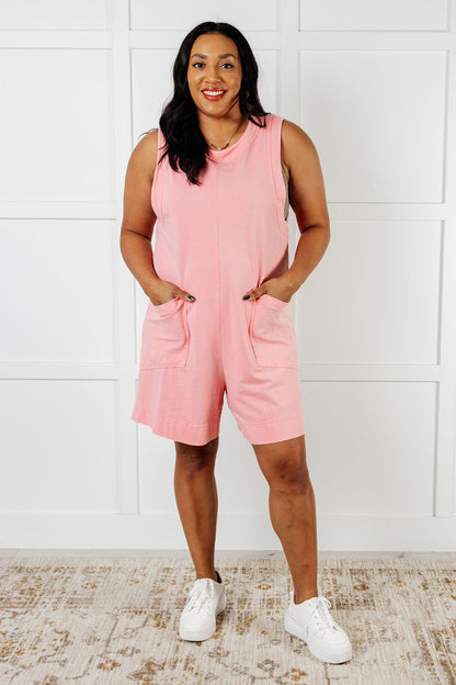 Up and Running Mineral Wash Romper in Coral Pink - Driftwood Boutique