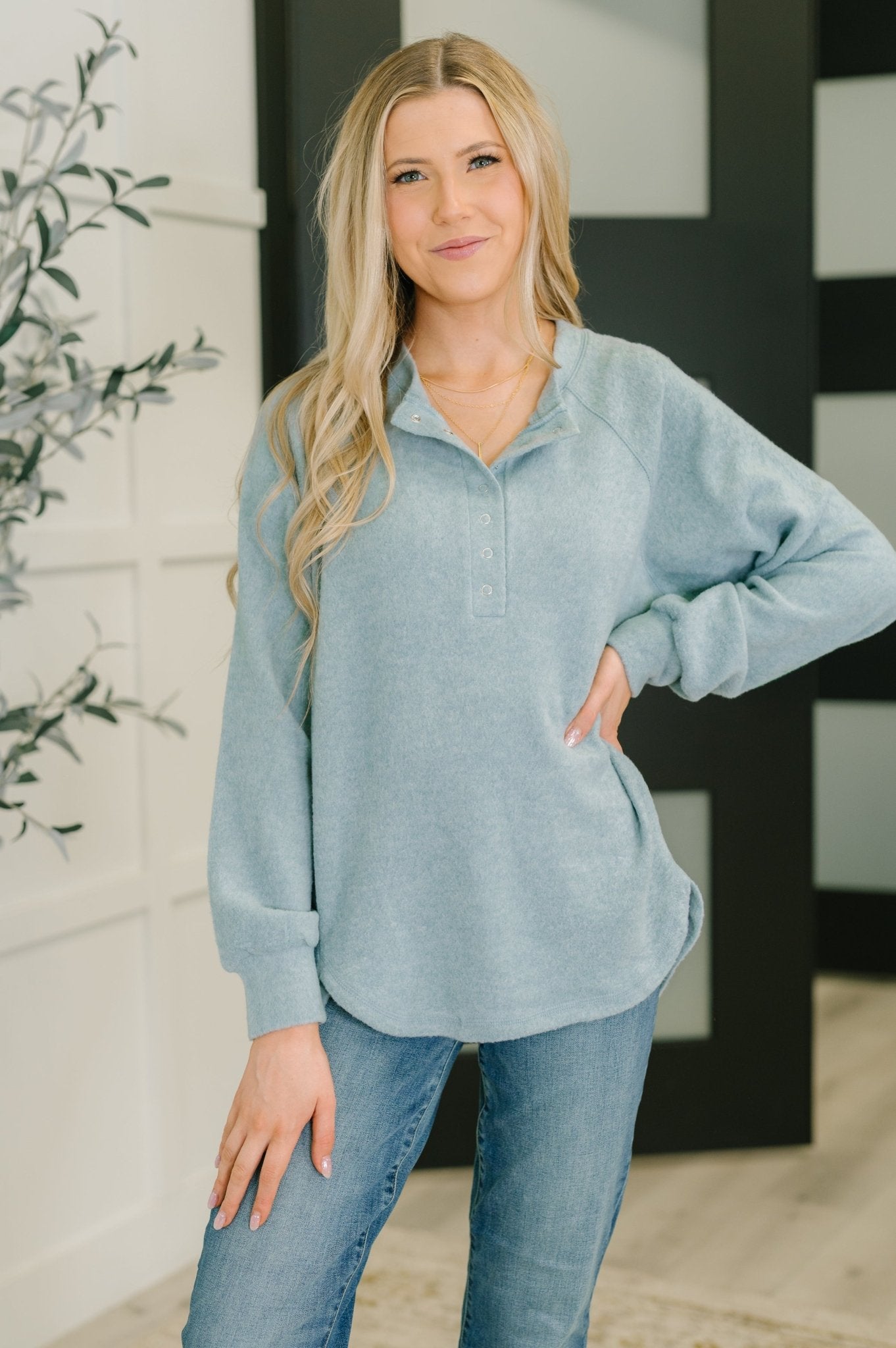 Urban Flux Scooped Hi - Low Long Pullover in Blue Grey - Driftwood Boutique