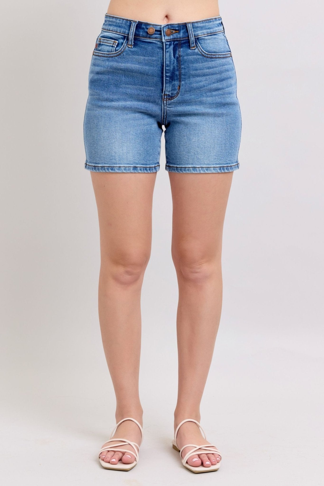Vanessa High Rise Adjustable Button Denim Shorts - Driftwood Boutique