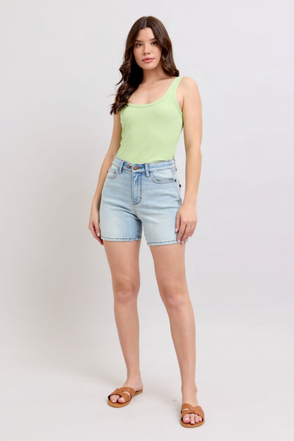 Vanessa High Rise Adjustable Button Denim Shorts - Driftwood Boutique