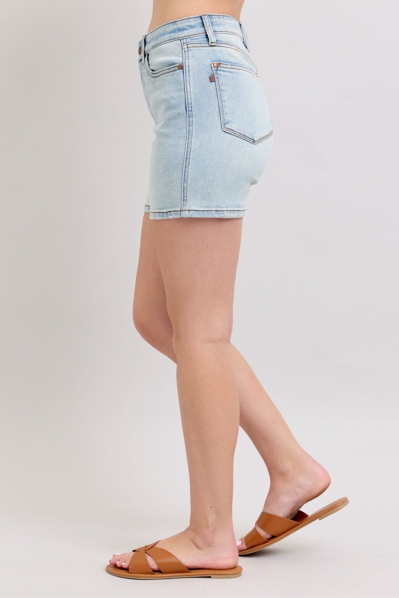 Vanessa High Rise Adjustable Button Denim Shorts - Driftwood Boutique